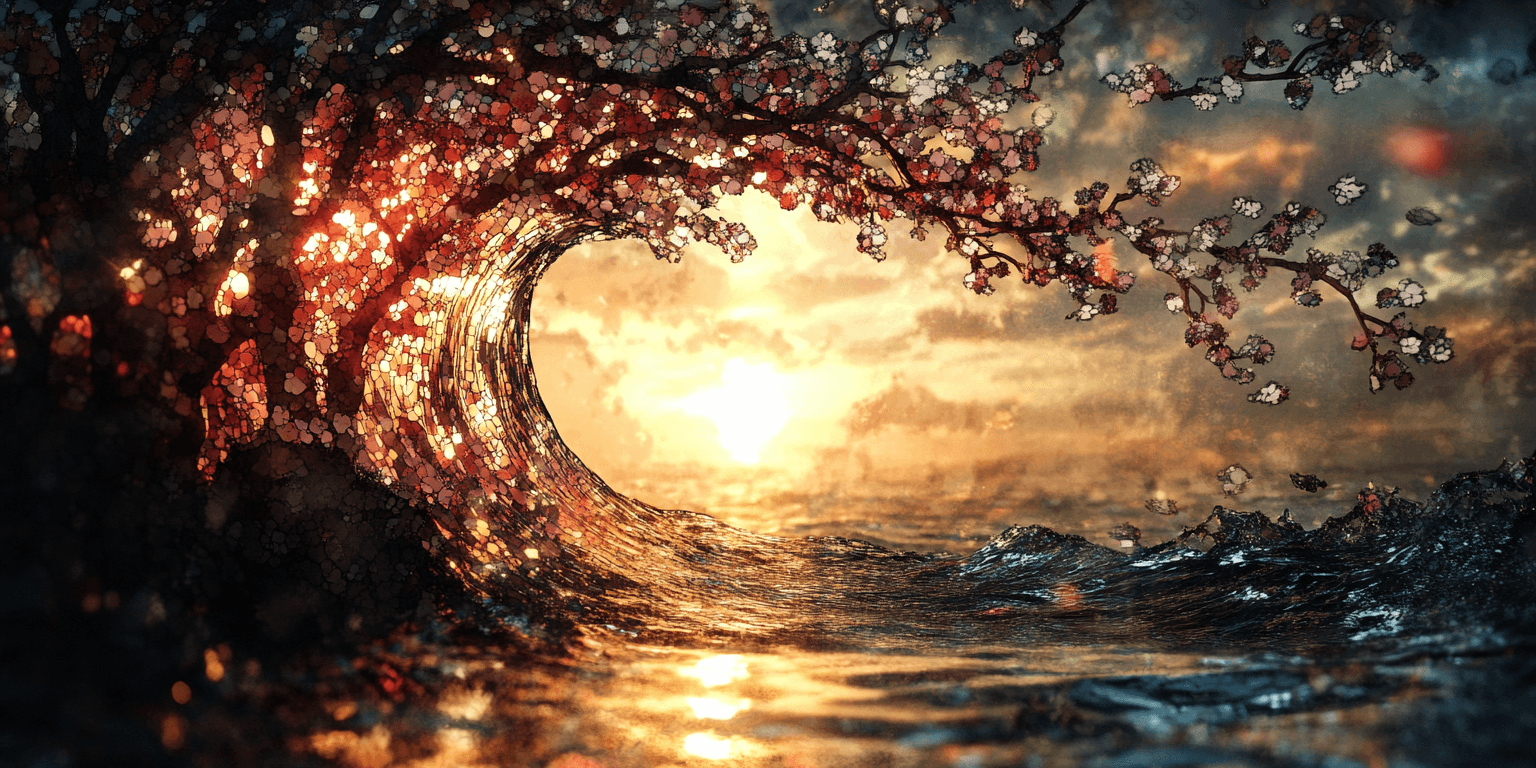 Artistic lotus and wave imagery